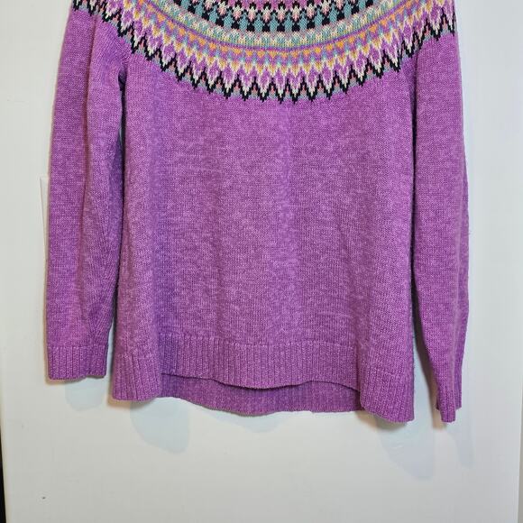 Christopher & Banks Fair Isle Pullover Sweater Size L Purple Yoke Cotton Blend - Picture 5 of 8
